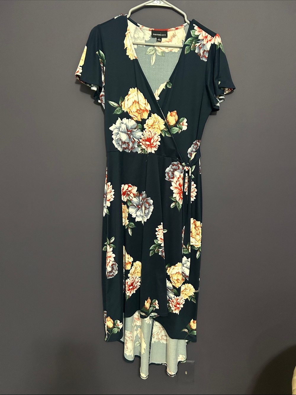 Who What Wear Black Floral Wrap High-Low Dress